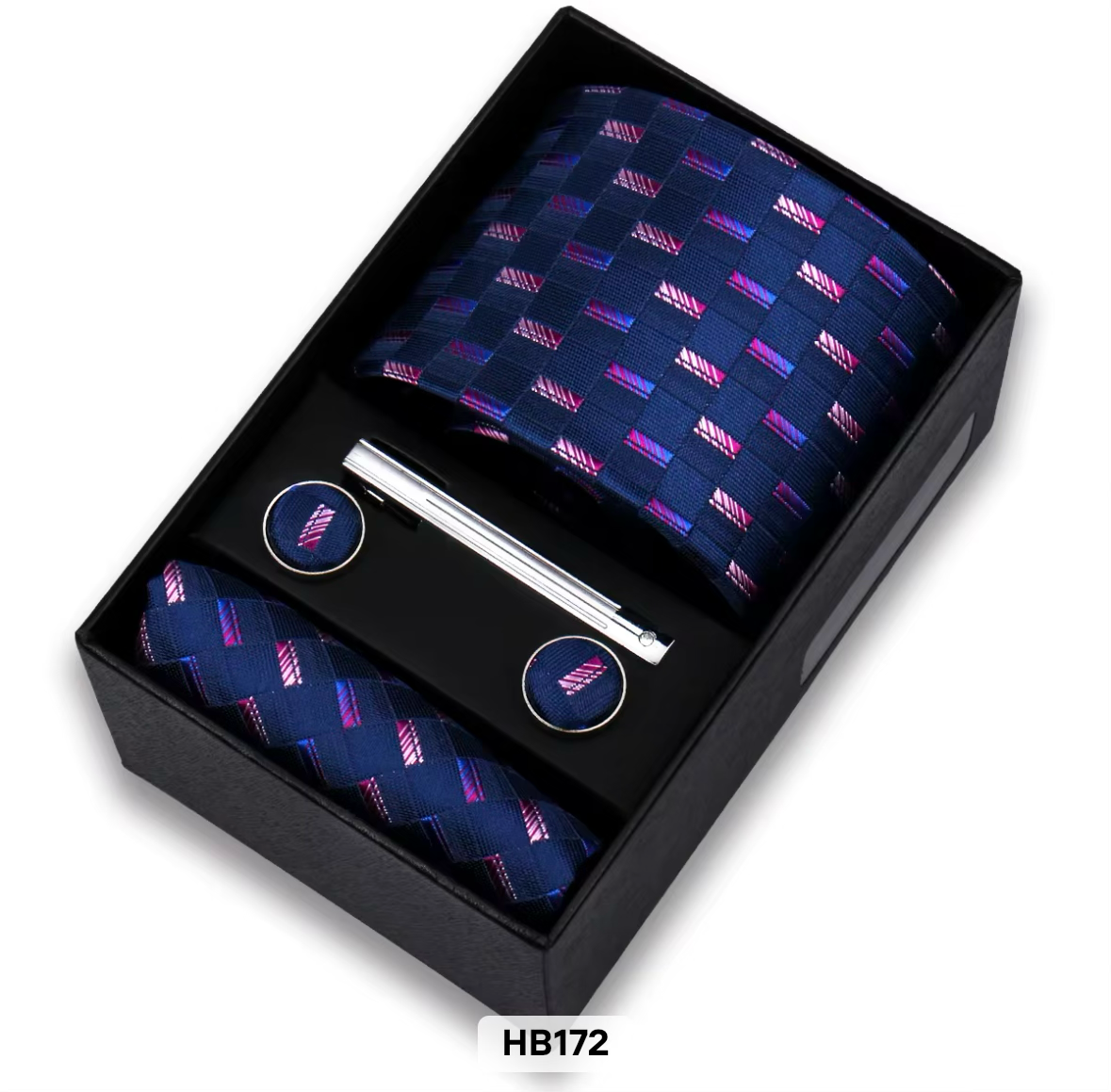 ELEVAIRE Navy Pattern Luxury Tie Gift Set – Tie, Cufflinks & Tie Clip