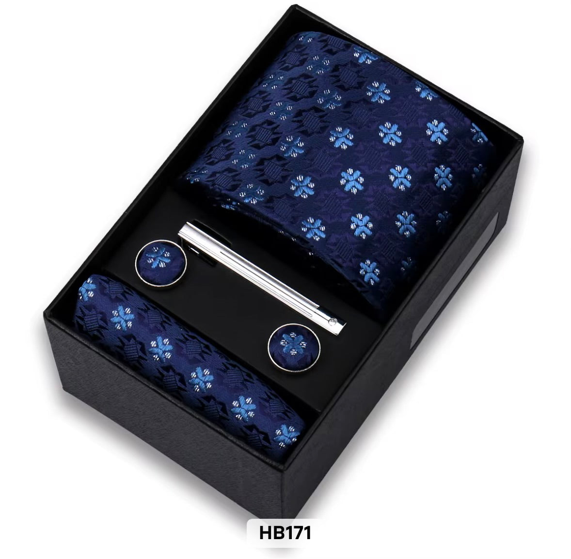 ELEVAIRE Navy Floral Luxury Tie Gift Set – Tie, Cufflinks & Tie Clip
