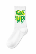 Wake Up Graphic Crew Socks – White (Bold Streetwear Style)