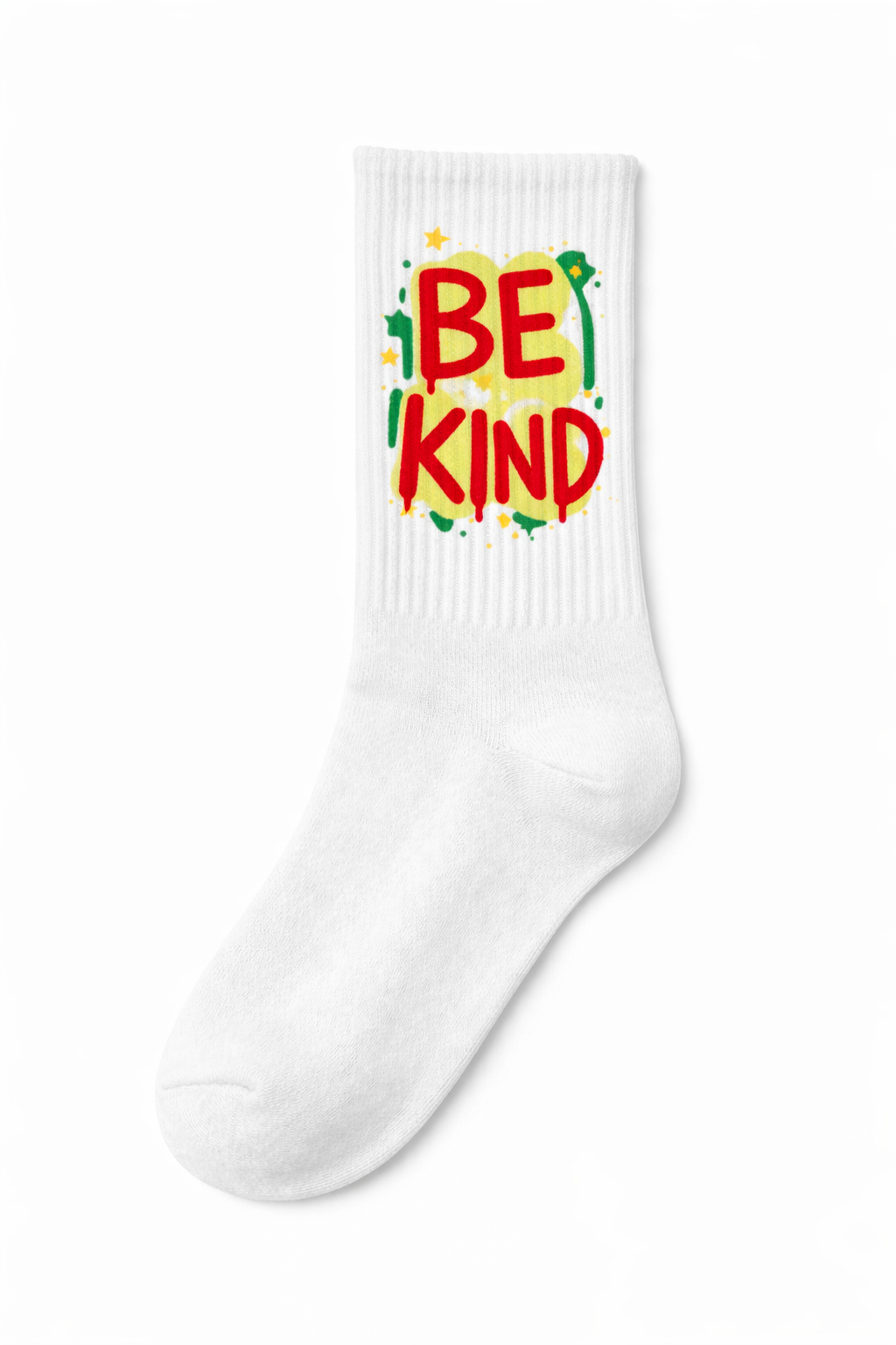 Be Kind Graphic Crew Socks – White (Bold Positive Style)