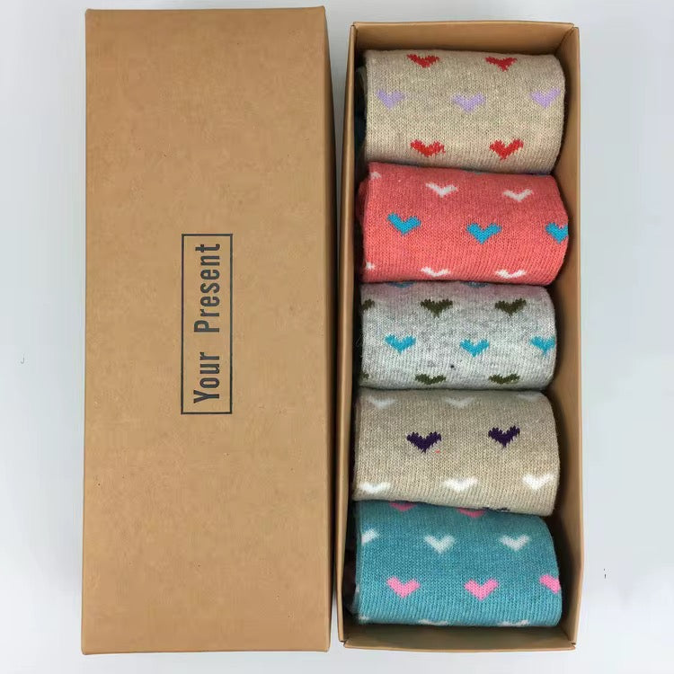 ELEVAIRE Cozy Heart Crew Socks – 5-Pair Premium Gift Box Set | Soft Everyday Comfort