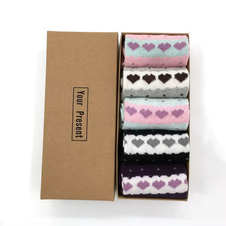 ELEVAIRE Cozy Heart Crew Socks – 5-Pair Gift Box Set (Soft & Warm Everyday Comfort)